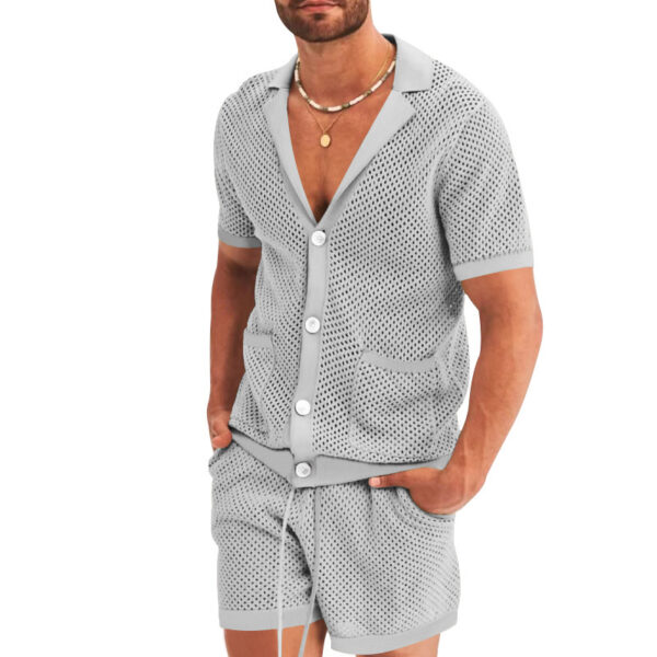 Men's Fashion Casual Hollow Short-sleeved Shorts Set - Image 5