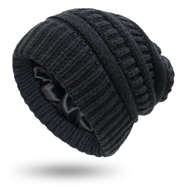 Hats Women's Protective Hairstyles, Warm Woolen Knit Satin Hats - Image 2