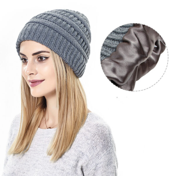 Hats Women's Protective Hairstyles, Warm Woolen Knit Satin Hats - Image 4