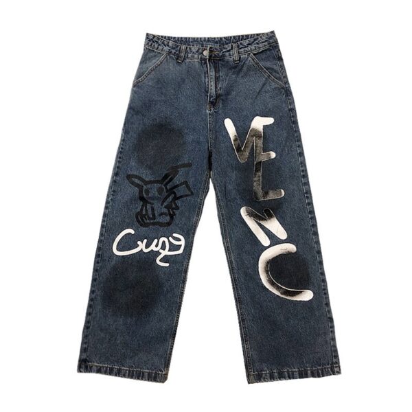 Spray Paint Hand Drawn Graffiti Cartoon Anime Jeans Male - Image 5