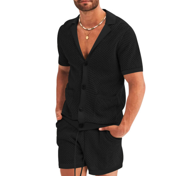 Men's Fashion Casual Hollow Short-sleeved Shorts Set - Image 4