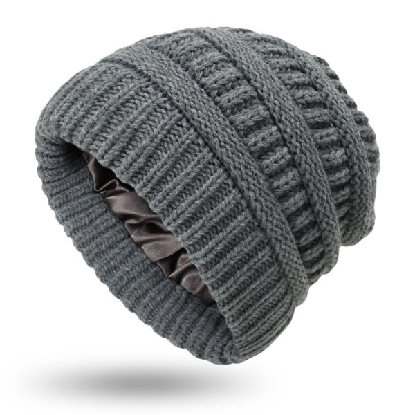 Hats Women's Protective Hairstyles, Warm Woolen Knit Satin Hats - Image 6