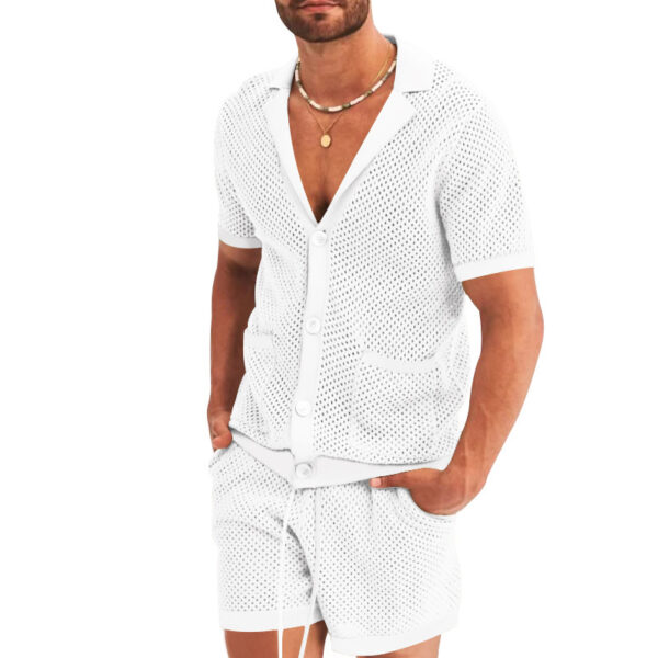 Men's Fashion Casual Hollow Short-sleeved Shorts Set - Image 6